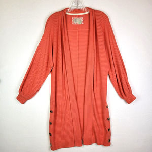 Saturday Sunday Womens Open Front Ribbed Cardigan Duster Size XS Orange Stretch